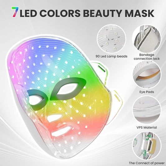 7-1 Colors Red Light Therapy for Face,Led Facial Skin Care Mask,Red Light Mask for Face, LED Facial Mask Light,Salon or Home,White.
